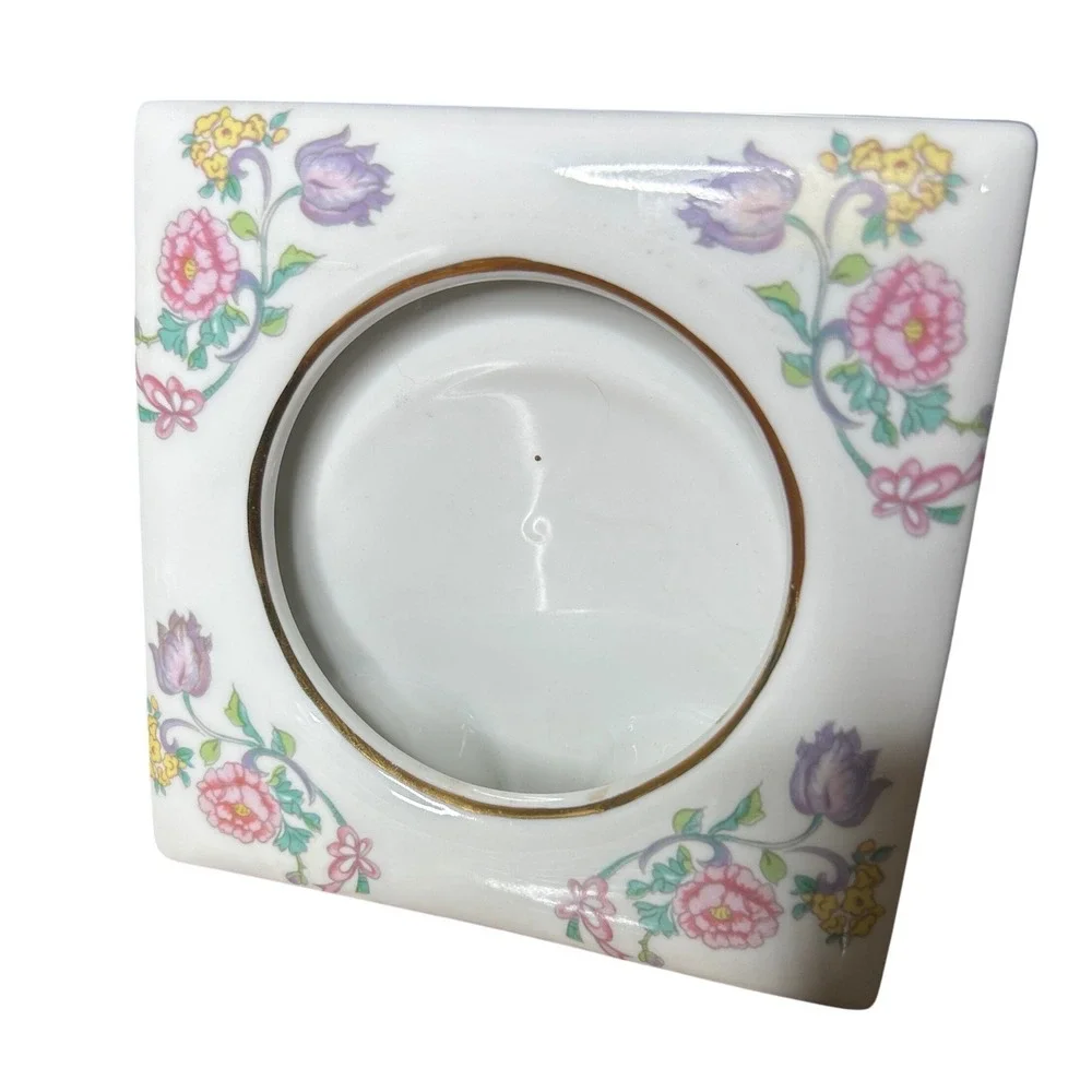 Andrea by Sadek Floral Porcelain Frame White Gold Trim Vintage Japan cottagecore